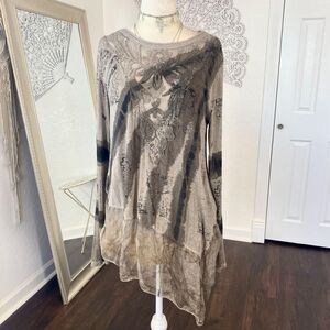 Euro Label Cherishh Gray Italian Silk Soft Grunge Slinky Asymmetric Long Top S